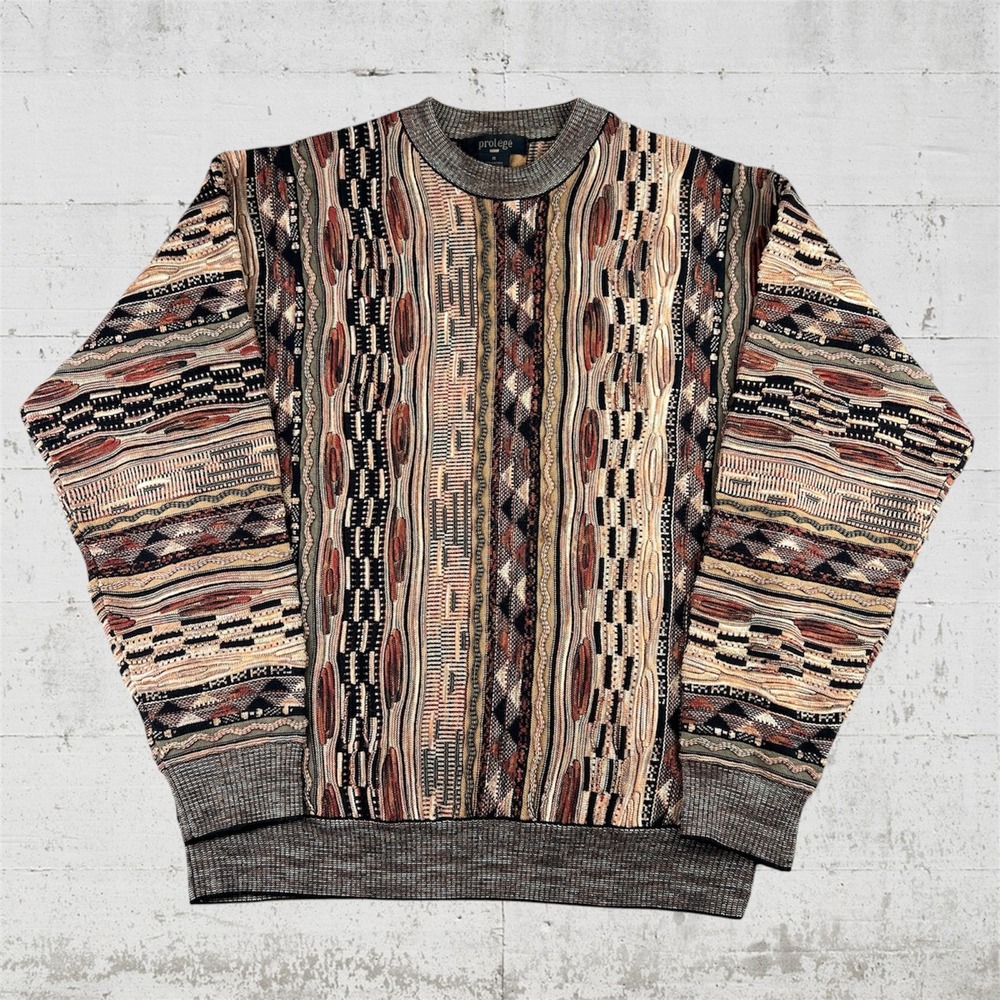 Protege 3D Textured Knit Sweater Mens Medium Multi Color 90s Retro Coogi Style